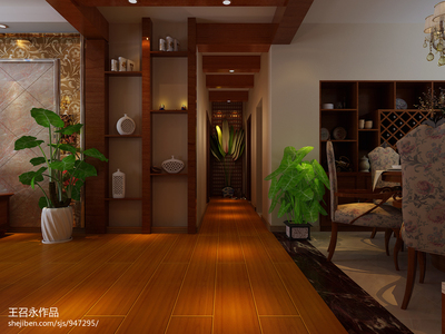 東南亞風韻，廊間雅趣 博古架在室內過道中的點睛設計